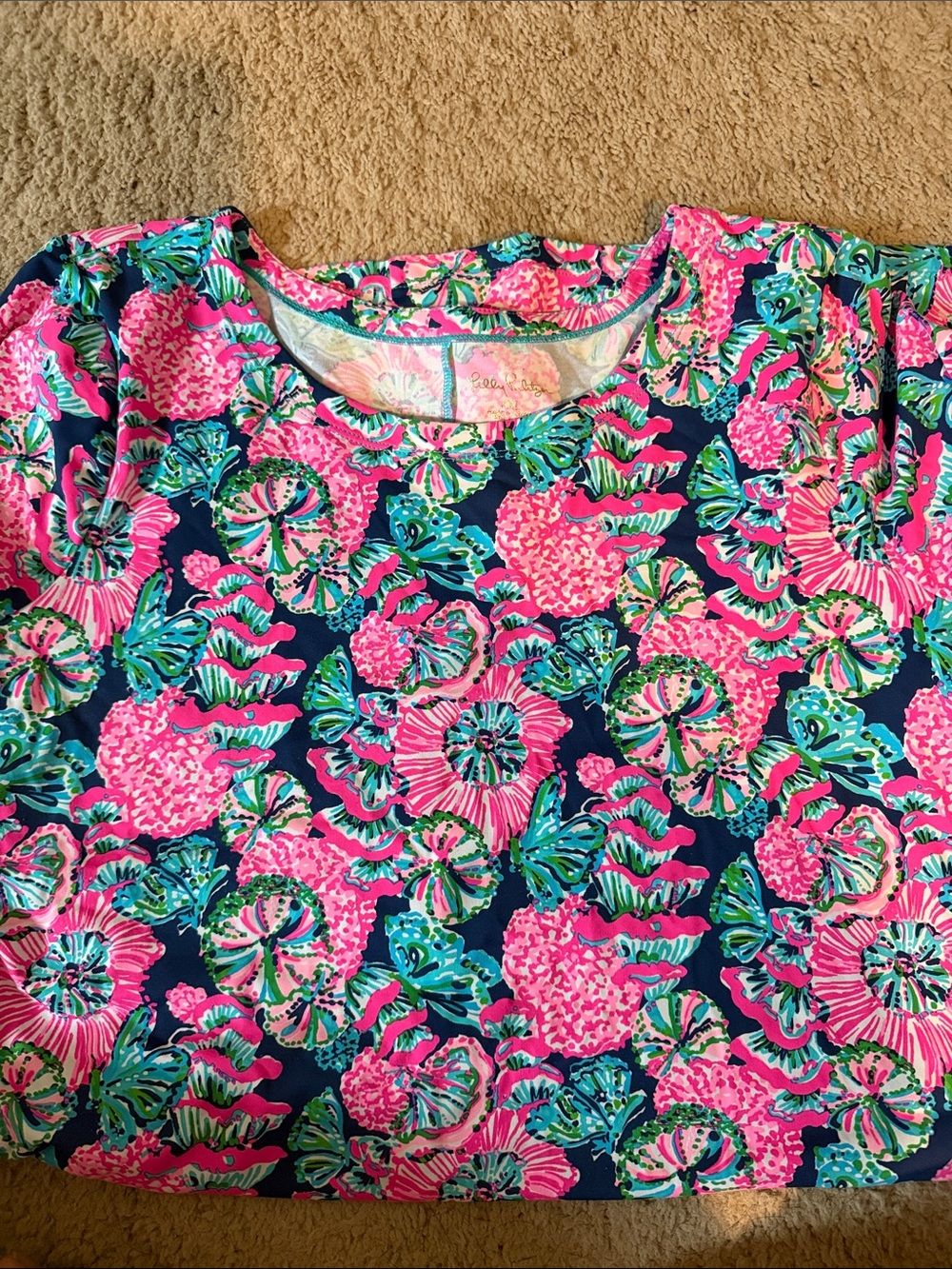 Lilly Pulitzer Navy Floral Print Dress with Pink and Turquoise Accents